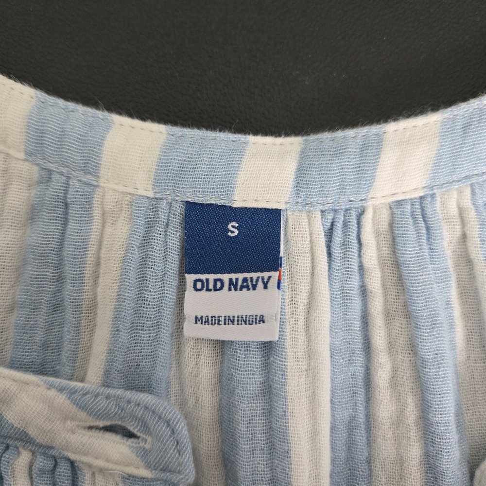 Old Navy Womens Puff Sleeve Mini Shirt Dress Size S Blue Striped Coastal Peasant - Picture 4 of 7